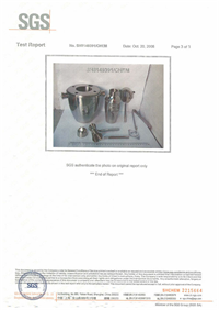 certificates of US California Prop65 standard for SS barware set