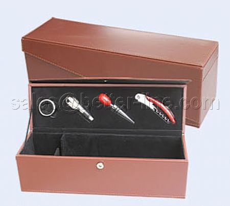 wine set with leather box