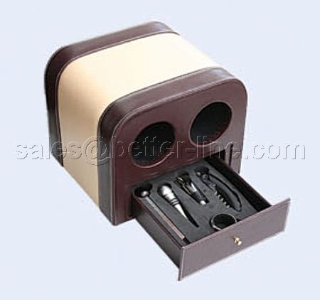 wine set with leather box